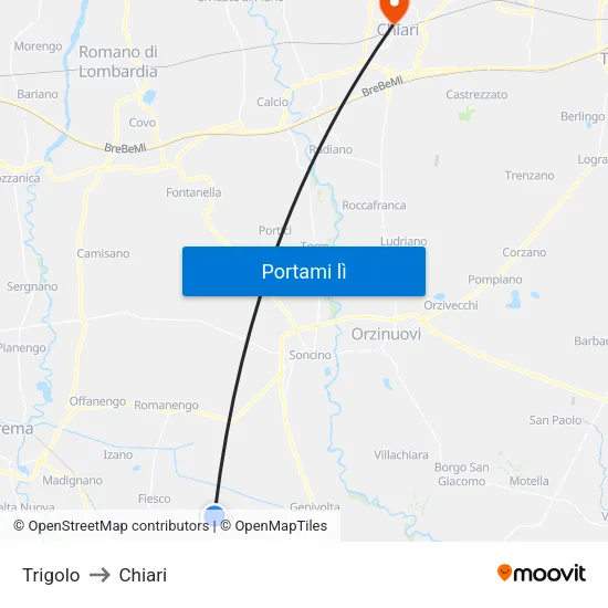 Trigolo to Chiari map