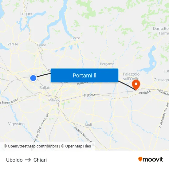 Uboldo to Chiari map