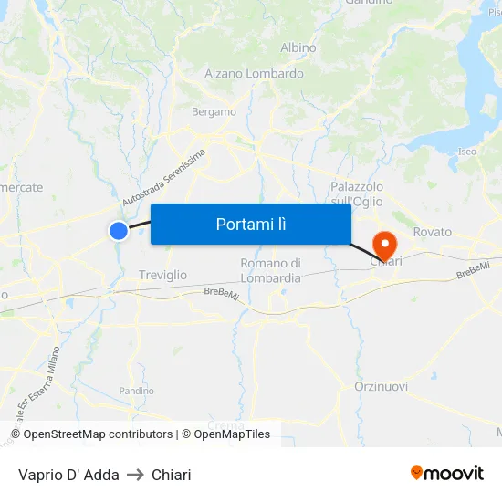 Vaprio D' Adda to Chiari map