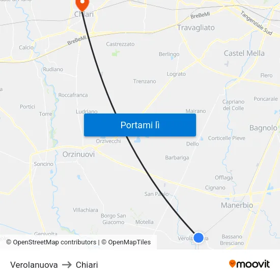 Verolanuova to Chiari map