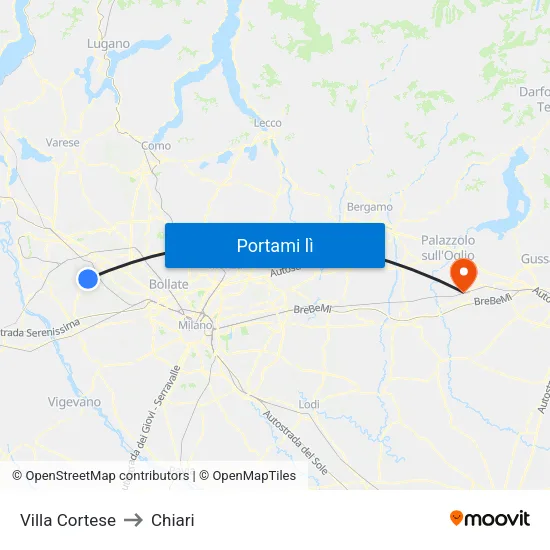 Villa Cortese to Chiari map