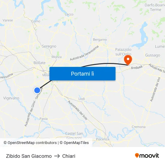 Zibido San Giacomo to Chiari map