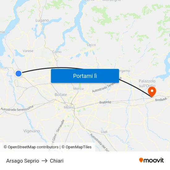 Arsago Seprio to Chiari map