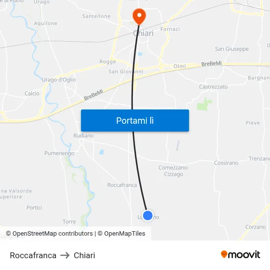 Roccafranca to Chiari map