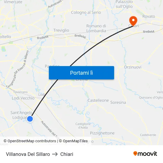 Villanova Del Sillaro to Chiari map