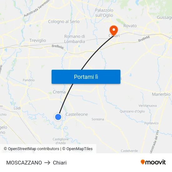 MOSCAZZANO to Chiari map