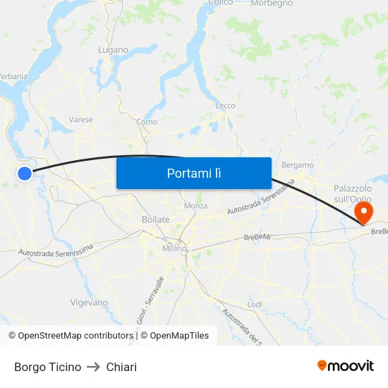 Borgo Ticino to Chiari map