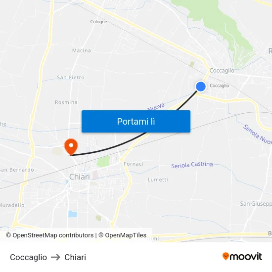 Coccaglio to Chiari map