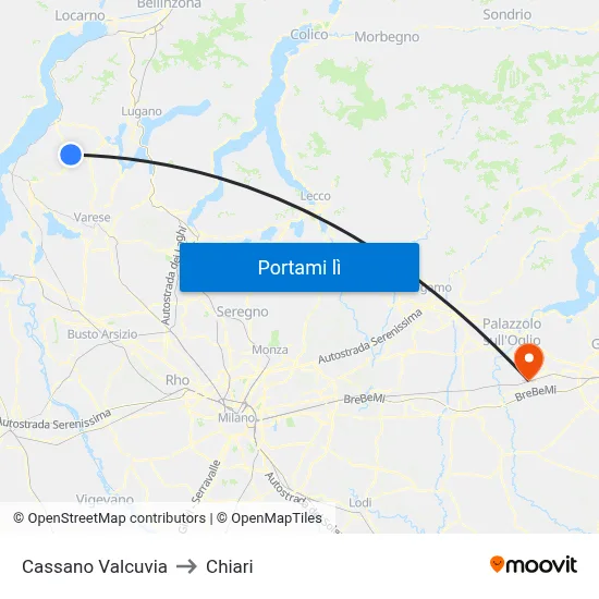 Cassano Valcuvia to Chiari map