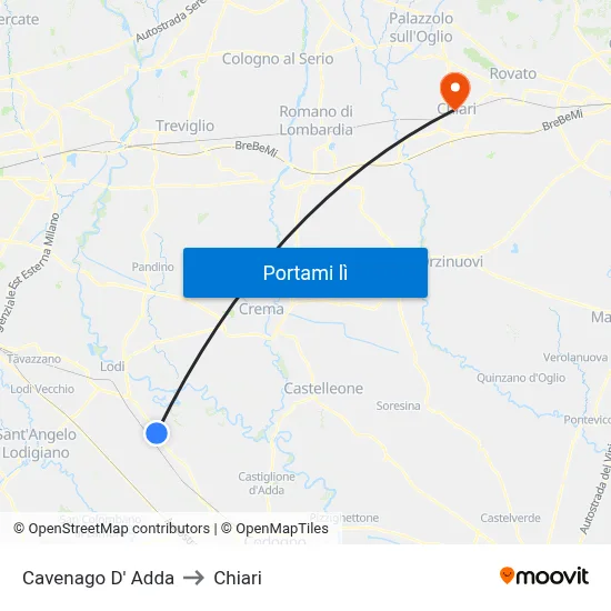 Cavenago D' Adda to Chiari map