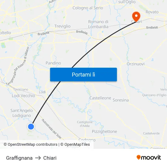 Graffignana to Chiari map