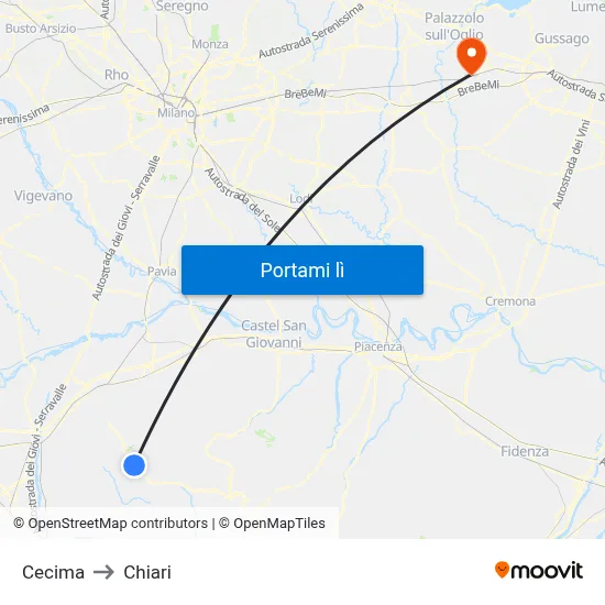 Cecima to Chiari map