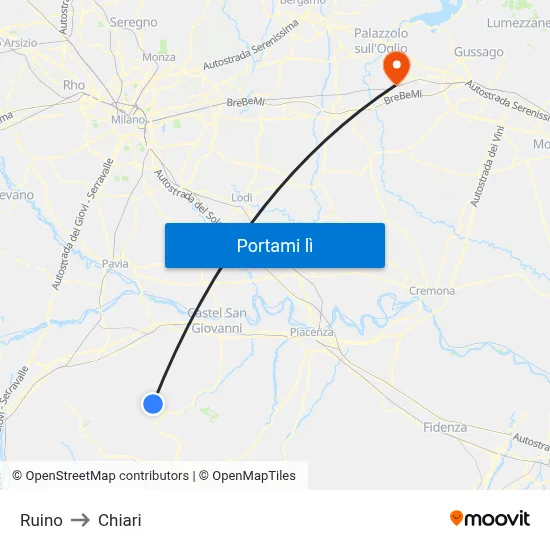 Ruino to Chiari map