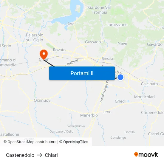Castenedolo to Chiari map