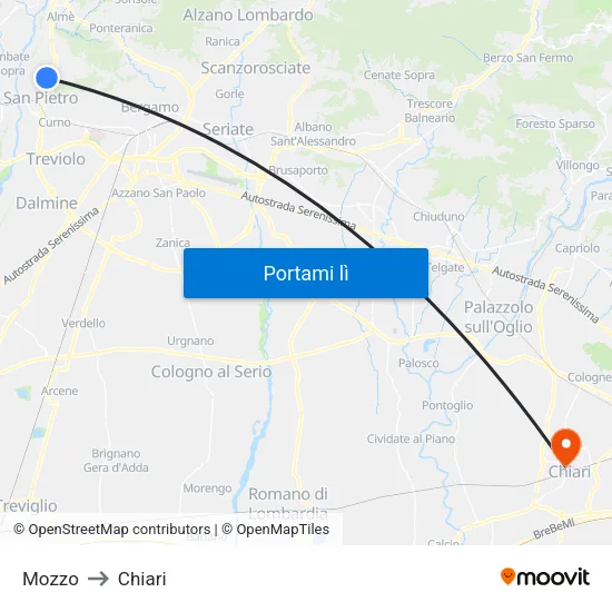 Mozzo to Chiari map