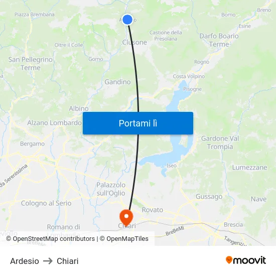 Ardesio to Chiari map