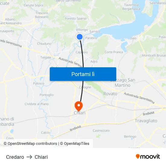 Credaro to Chiari map