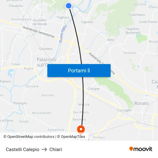 Castelli Calepio to Chiari map