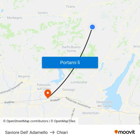 Saviore Dell' Adamello to Chiari map