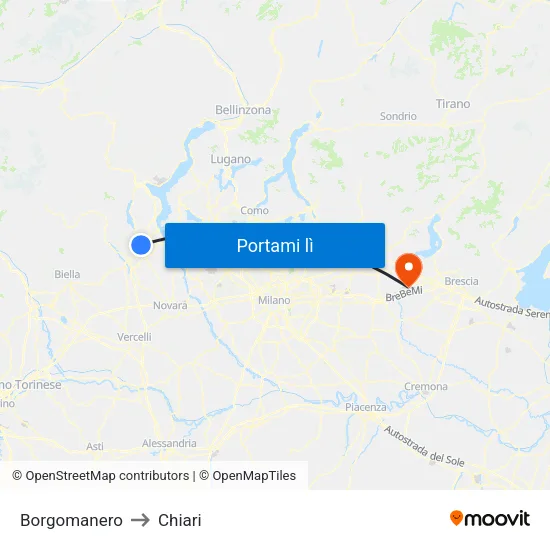 Borgomanero to Chiari map