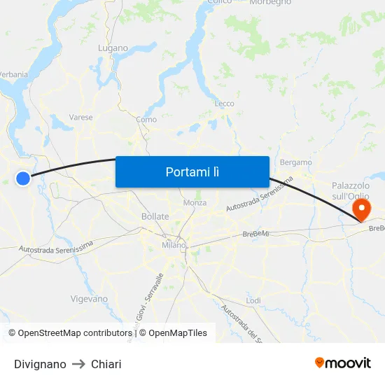 Divignano to Chiari map