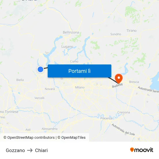 Gozzano to Chiari map