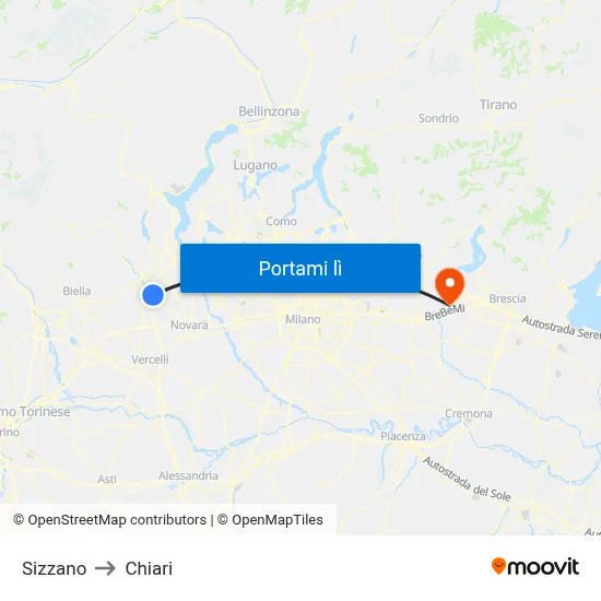 Sizzano to Chiari map