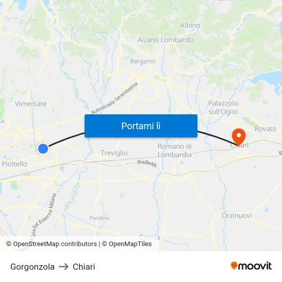 Gorgonzola to Chiari map