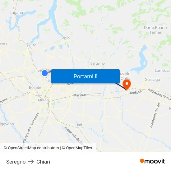 Seregno to Chiari map