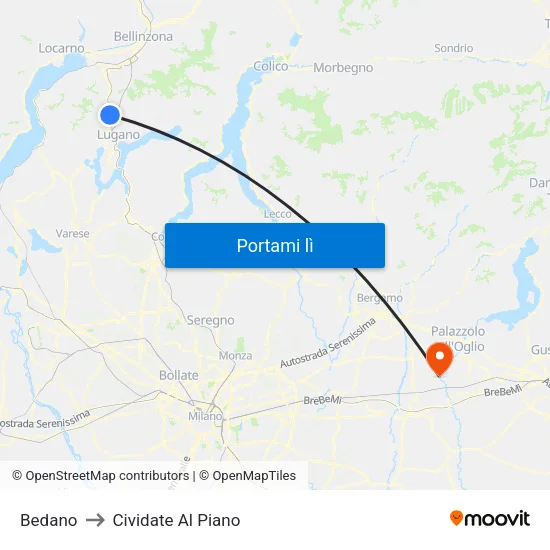 Bedano to Cividate Al Piano map