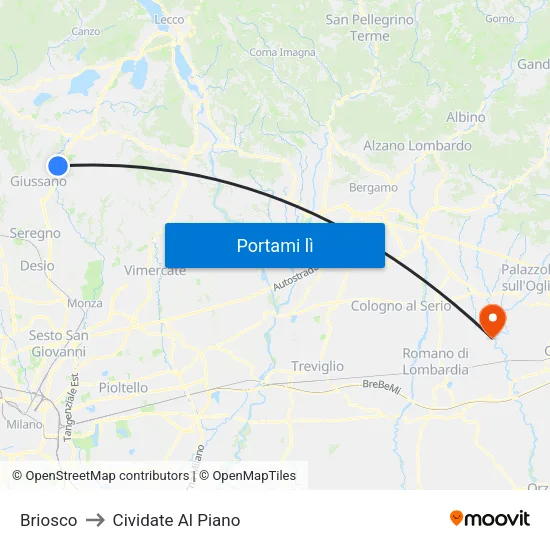 Briosco to Cividate Al Piano map