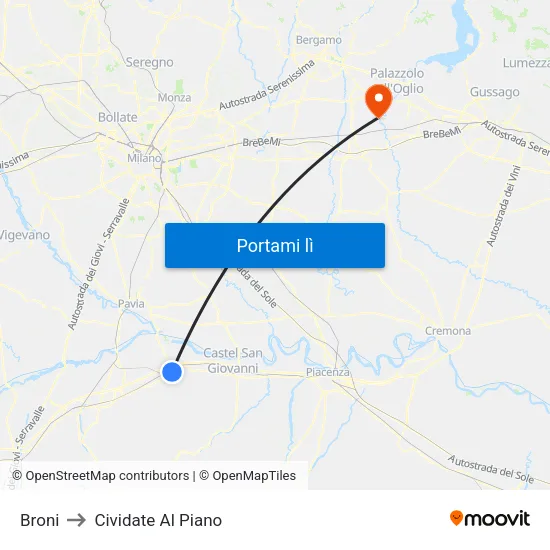 Broni to Cividate Al Piano map