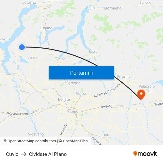 Cuvio to Cividate Al Piano map