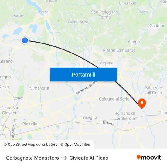Garbagnate Monastero to Cividate Al Piano map