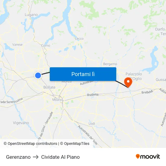 Gerenzano to Cividate Al Piano map