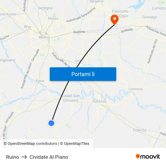 Ruino to Cividate Al Piano map