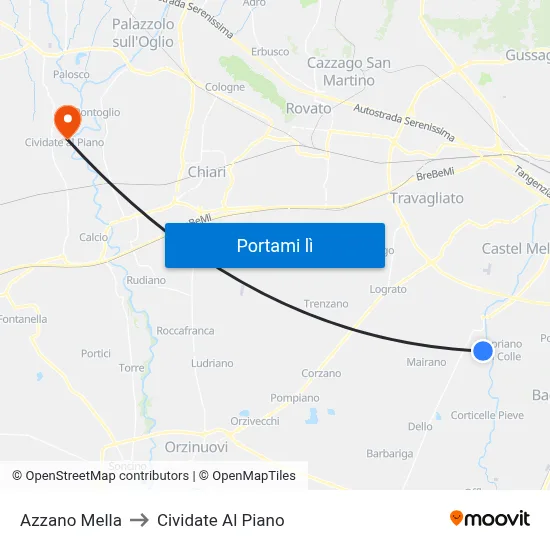 Azzano Mella to Cividate Al Piano map