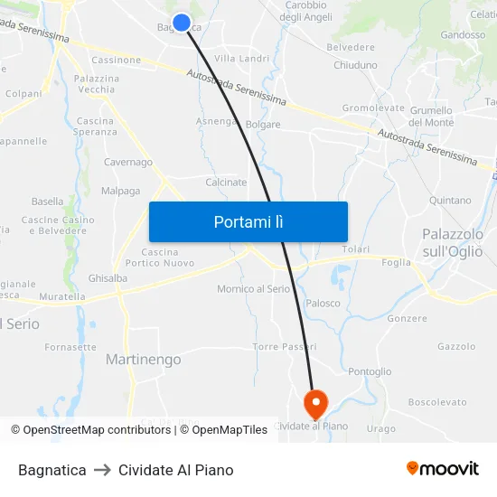 Bagnatica to Cividate Al Piano map