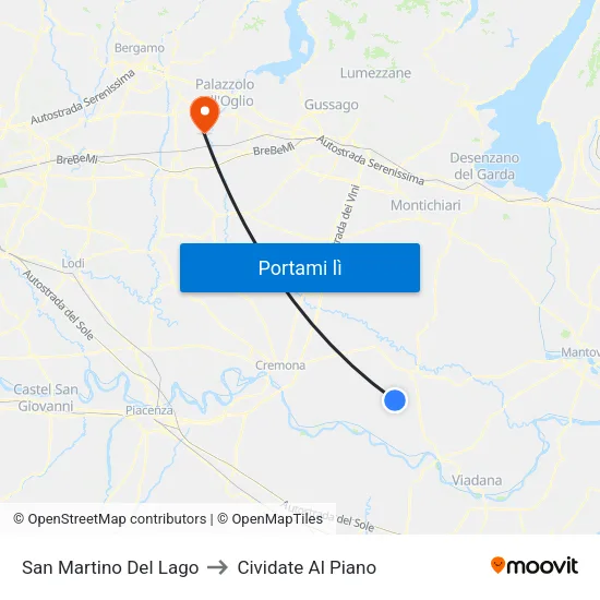 San Martino Del Lago to Cividate Al Piano map
