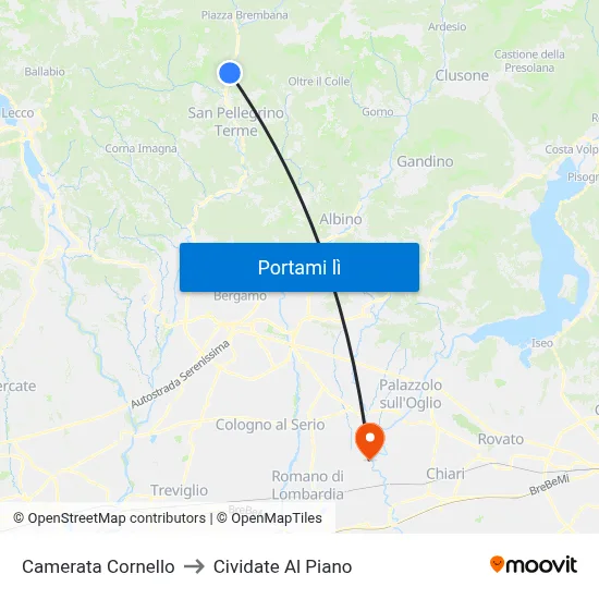 Camerata Cornello to Cividate Al Piano map