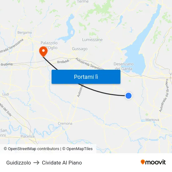 Guidizzolo to Cividate Al Piano map