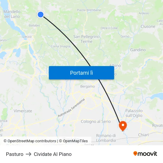 Pasturo to Cividate Al Piano map
