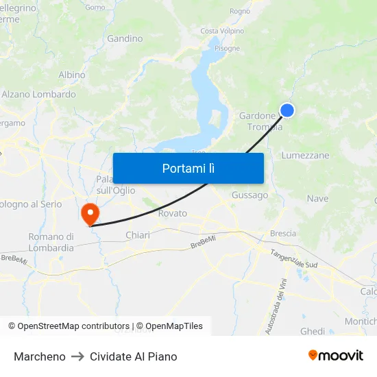 Marcheno to Cividate Al Piano map