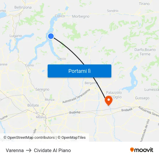Varenna to Cividate Al Piano map