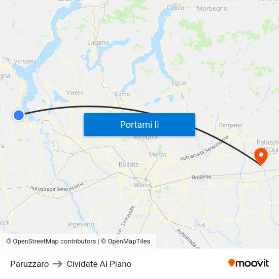 Paruzzaro to Cividate Al Piano map
