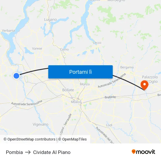 Pombia to Cividate Al Piano map