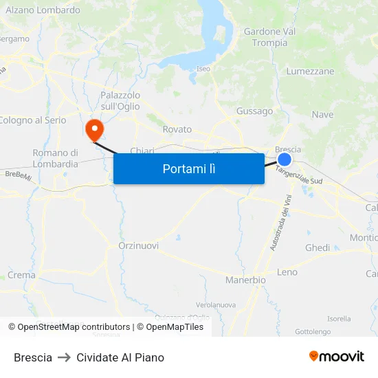 Brescia to Cividate Al Piano map