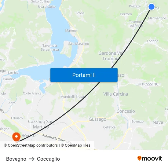 Bovegno to Coccaglio map
