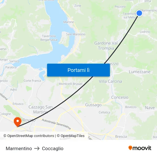 Marmentino to Coccaglio map