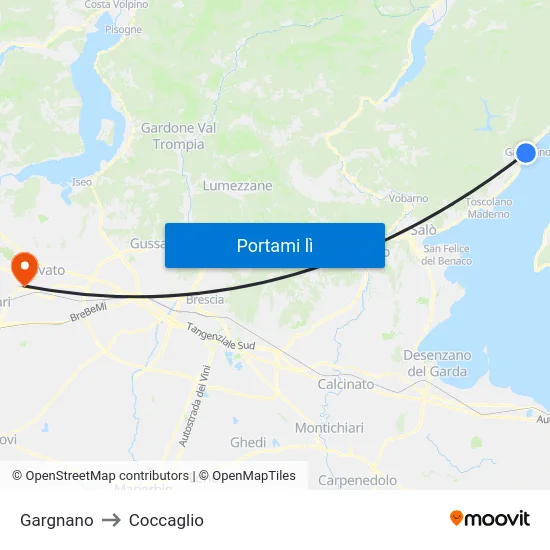 Gargnano to Coccaglio map